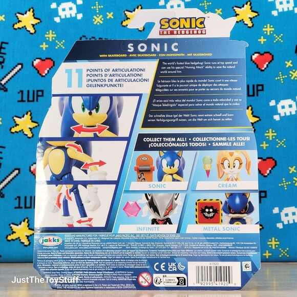 Jakks Pacific Sonic the Hedgehog w/ Skateboard 4" Collectible Video Game Figure - Picture 2 of 8